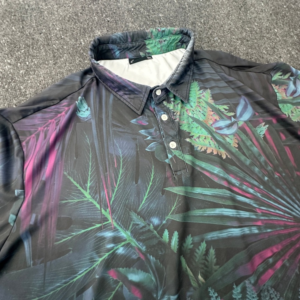 Sunday Swagger Polo Mens 3XL Black Tropical Fern Floral Performance Golf Shirt